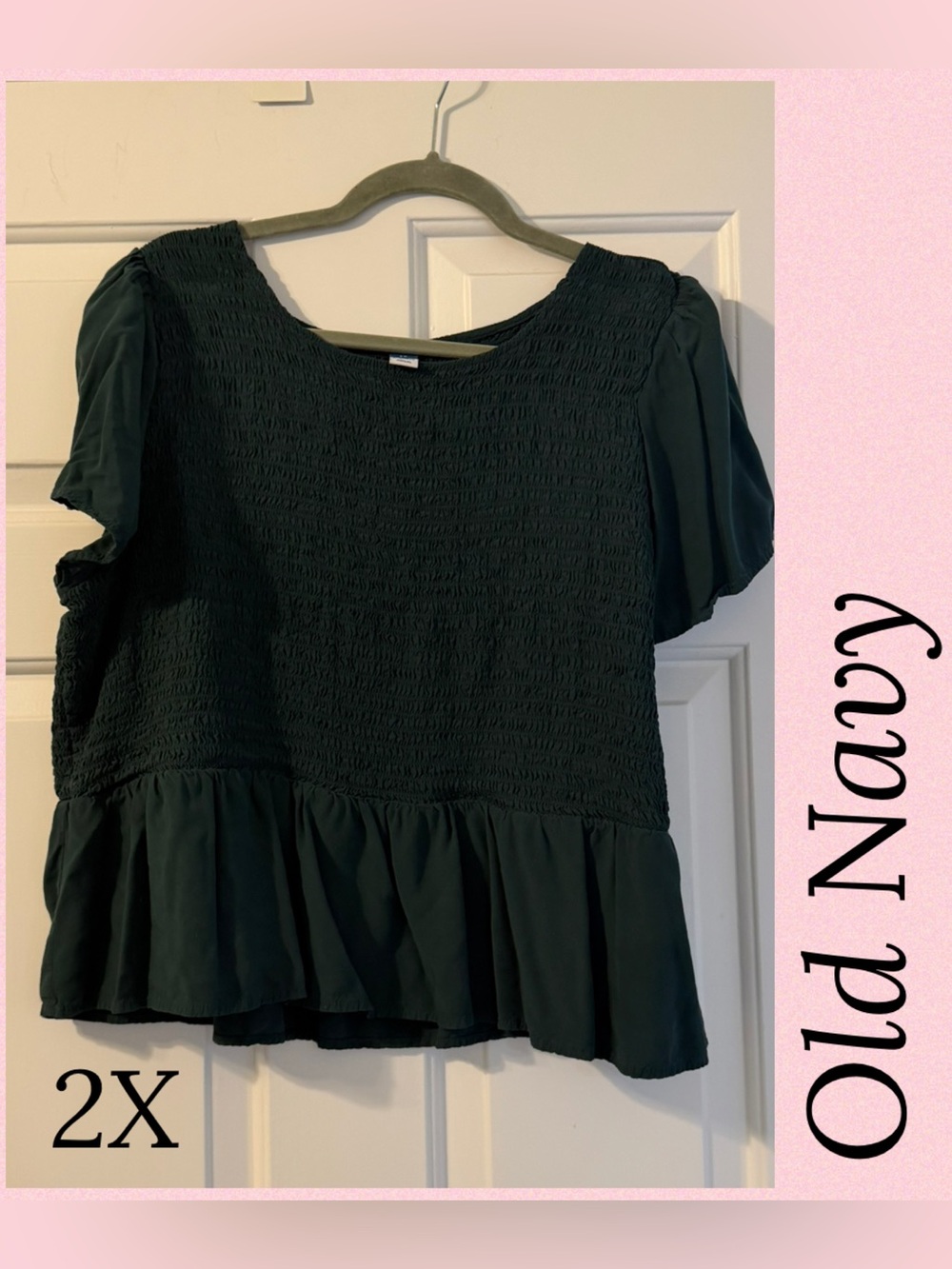 Old Navy Dark Green Smocked Peplum Blouse